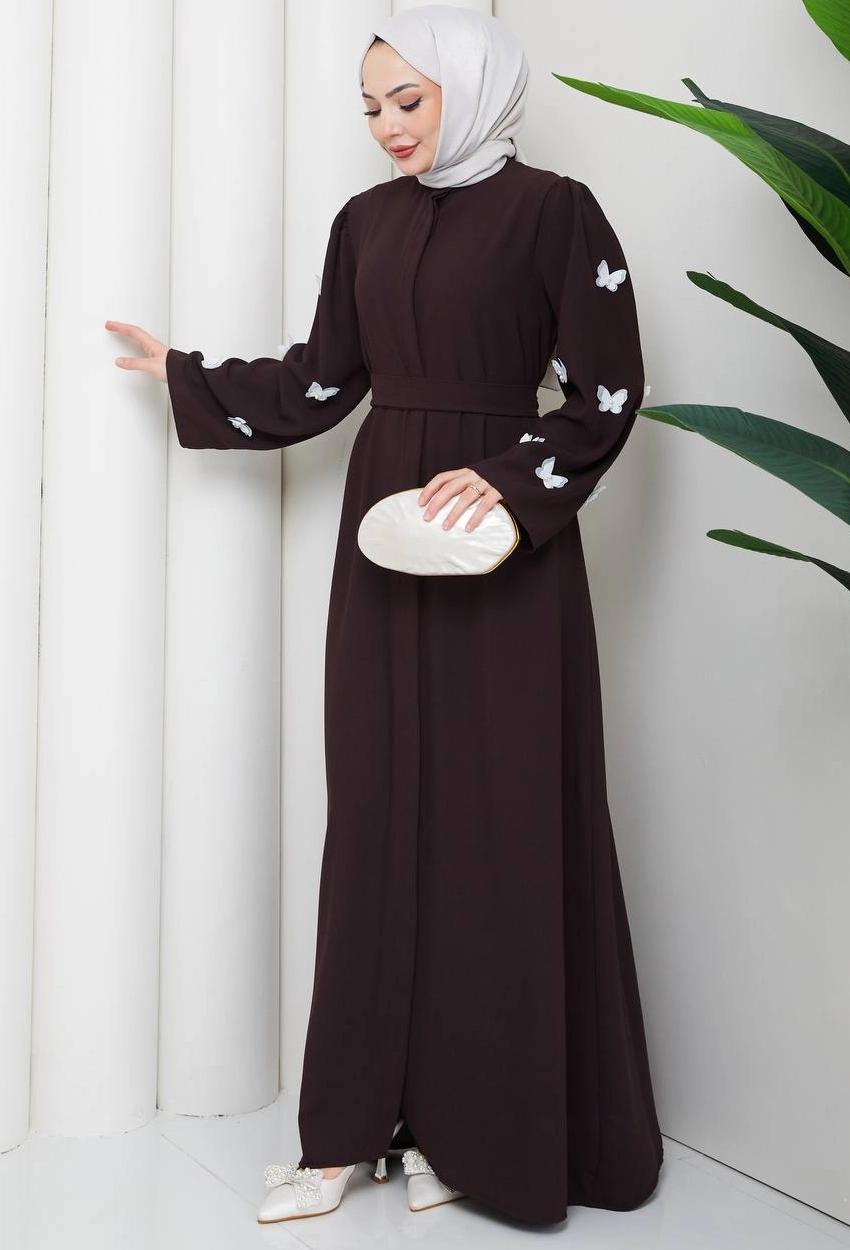 Zara Crepe Abaya Set — Dark Brown
