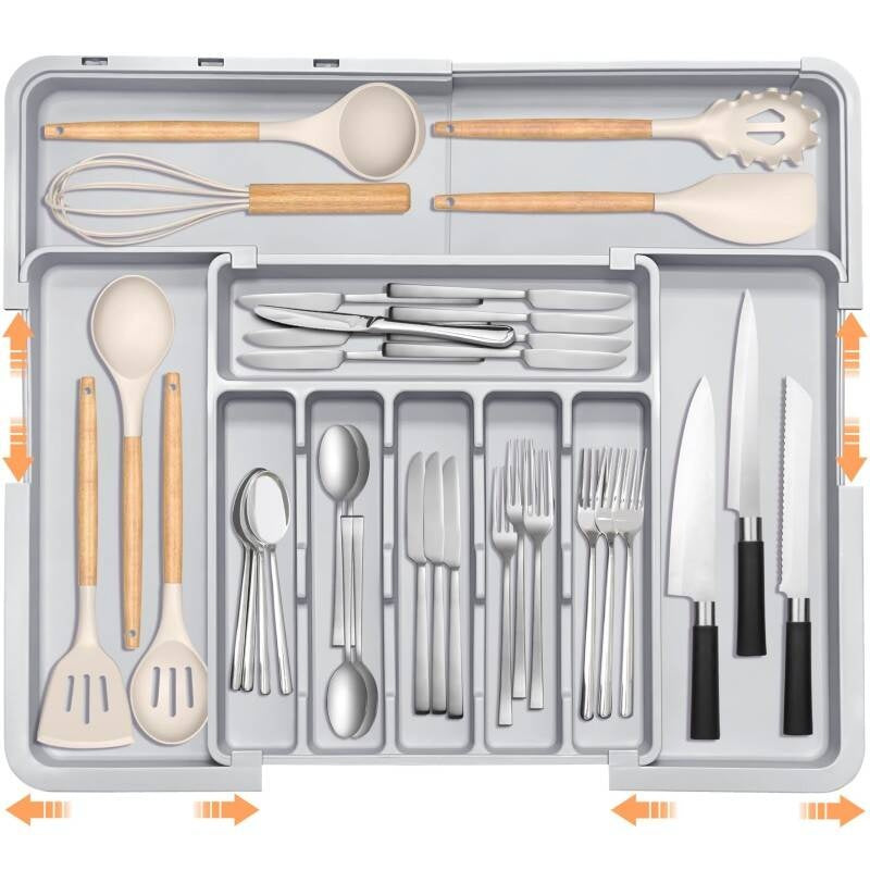 Expandable kitchen drawer organiser with 9 compartments — top view