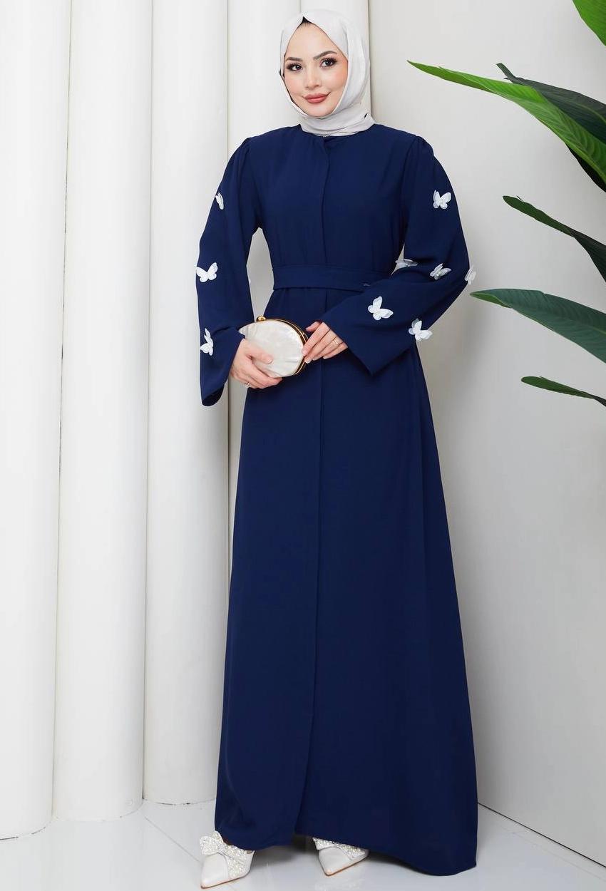 Zara Crepe Abaya Set — Navy