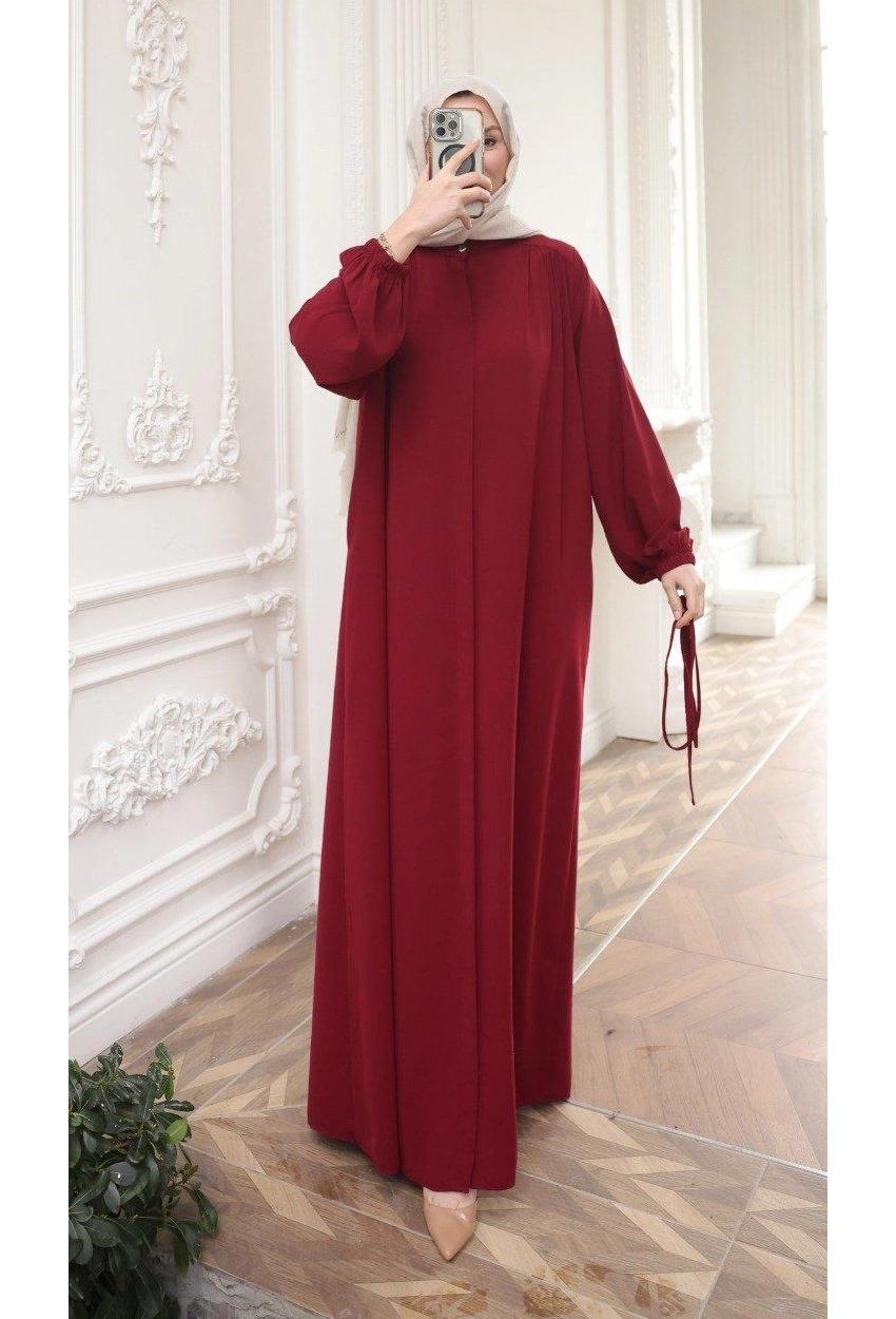 Medina Silk Abaya — Style 2 — Burgundy