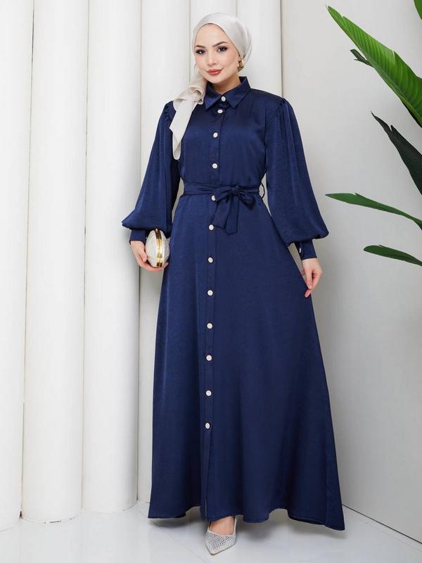 Saten Abaya — Navy