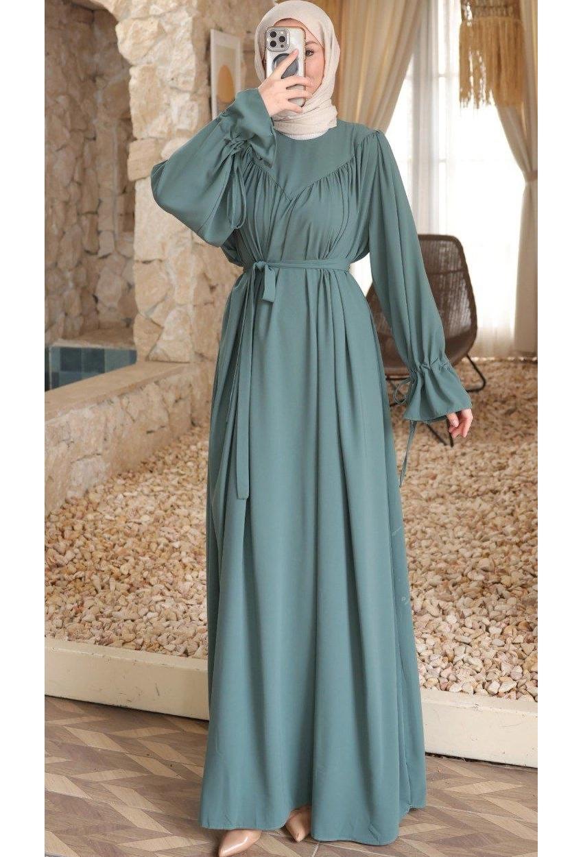 Medine Silk Dress — Sage Green