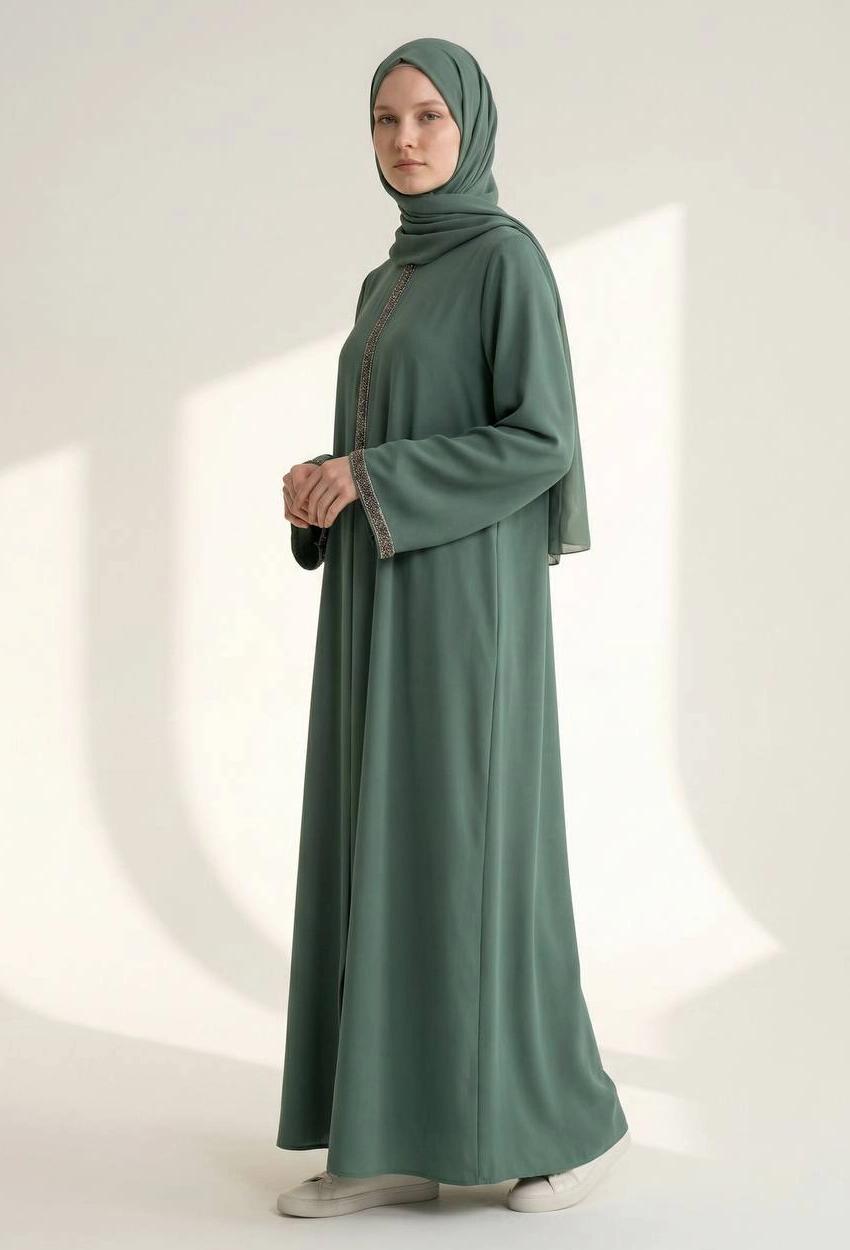 Medine Silk Abaya — Style 3 — Turquoise