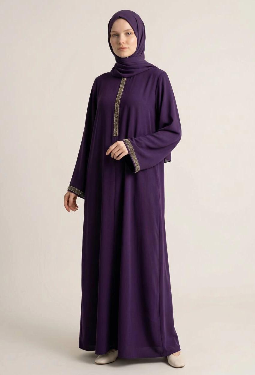 Medine Silk Abaya — Style 3 — Purple