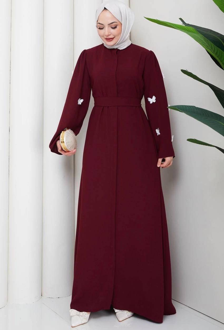 Zara Crepe Abaya Set — Burgundy