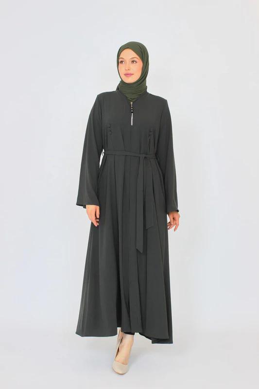 Medine Silk Abaya — Style 2 — Olive