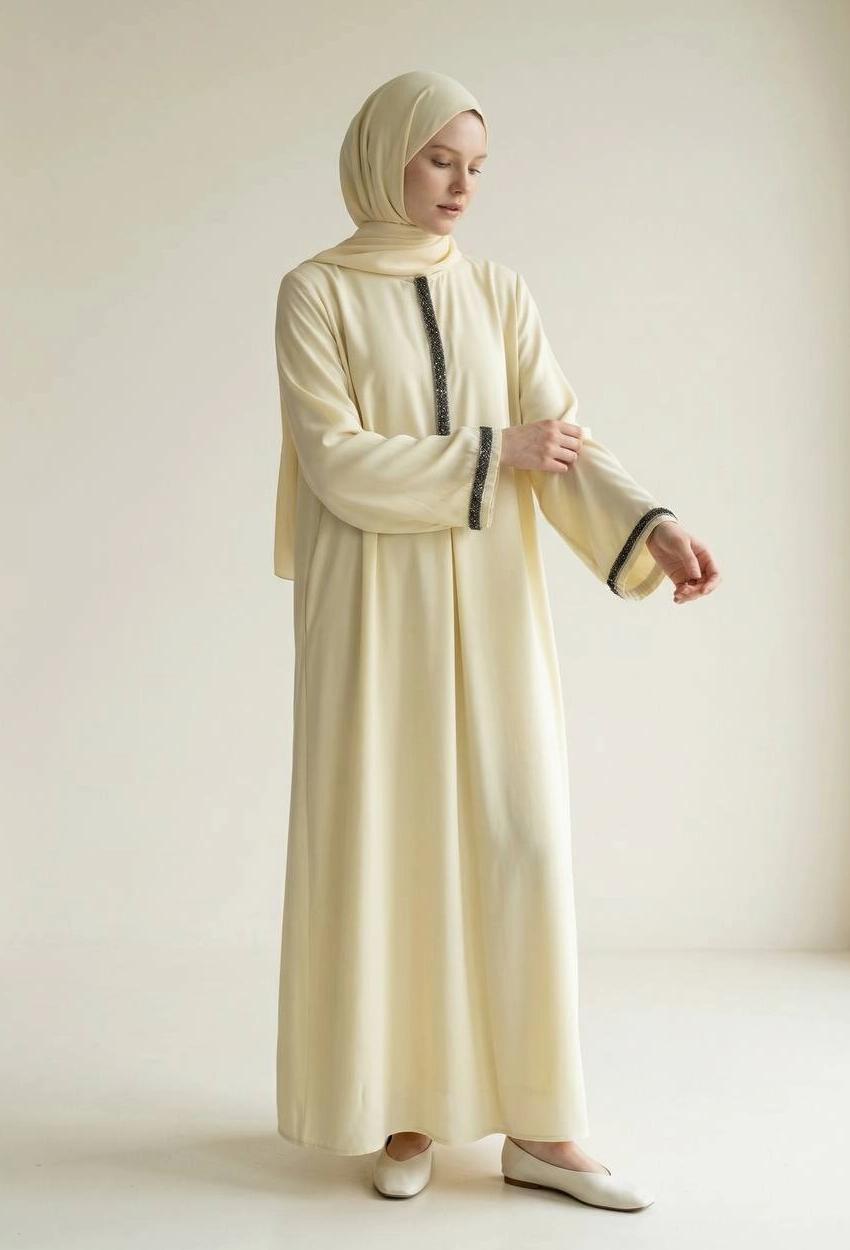 Medine Silk Abaya — Style 3 — Cream