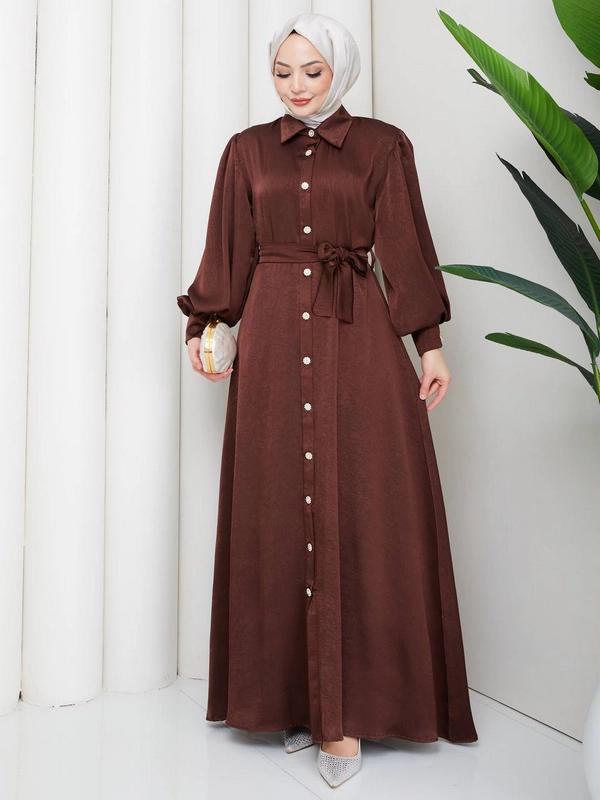 Saten Abaya — Dark Brown