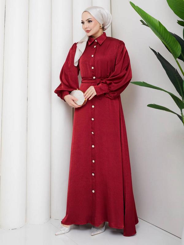 Saten Abaya — Burgundy