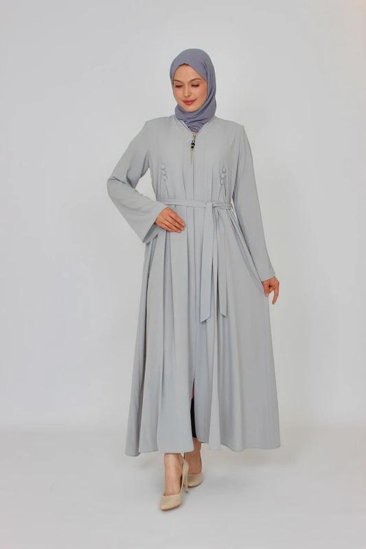 Medine Silk Abaya — Style 2 — Light Grey