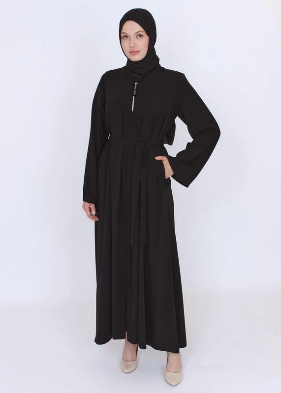 Medine Silk Abaya — Style 2 — Black