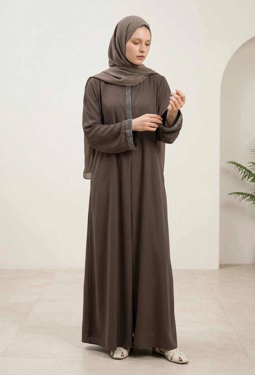 Medine Silk Abaya — Style 3 — Dark Brown