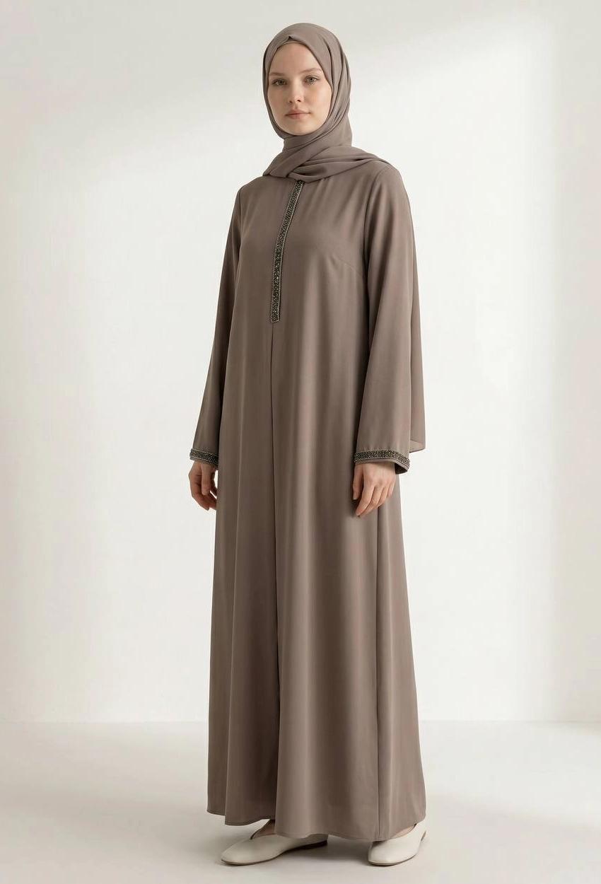 Medine Silk Abaya — Style 3 — Brown