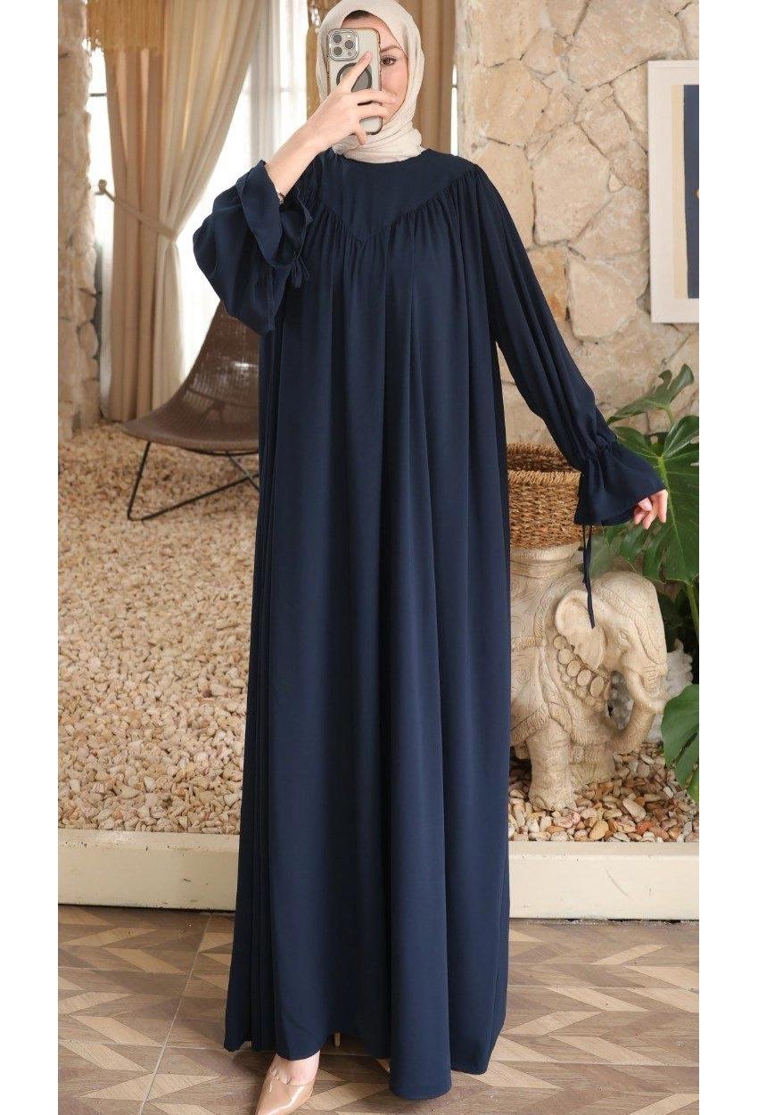 Medine Silk Dress — Navy