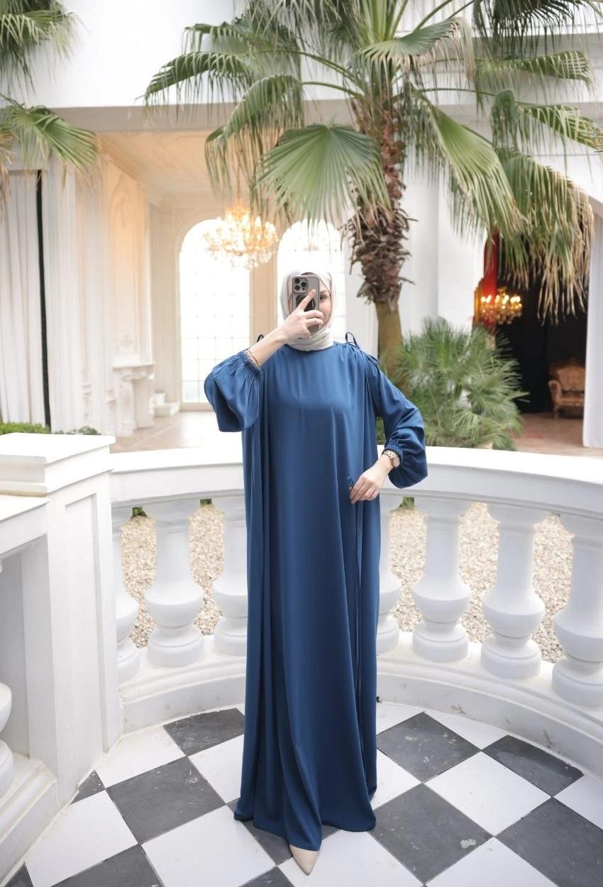 Medina Silk Dress — Style 2 — Navy