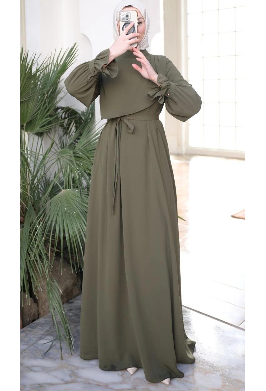Medina Silk Dress — Style 4 — Olive