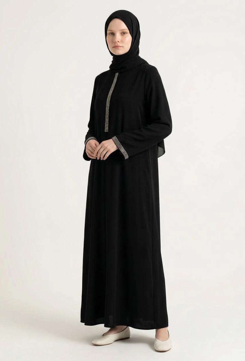 Medine Silk Abaya — Style 3 — Black